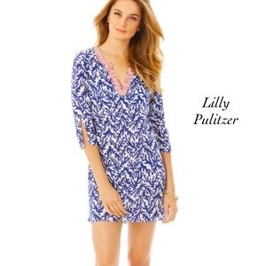 LILLY PULITZER Courtney Tunic Dress Bright Navy Treasure Beaded Sz Small
